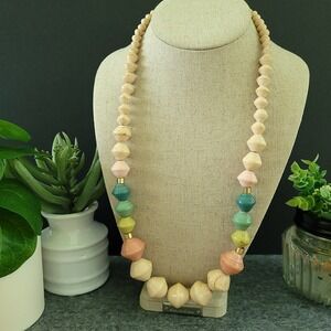 Handmade Uganda Recycled Paper Bicone Bead Brass Spacer Necklace 24in